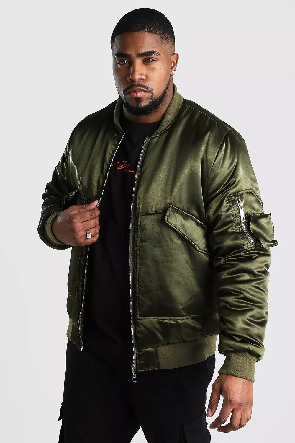 Plus Size Smart Padded MA1 Bomber Jacket boohooMAN