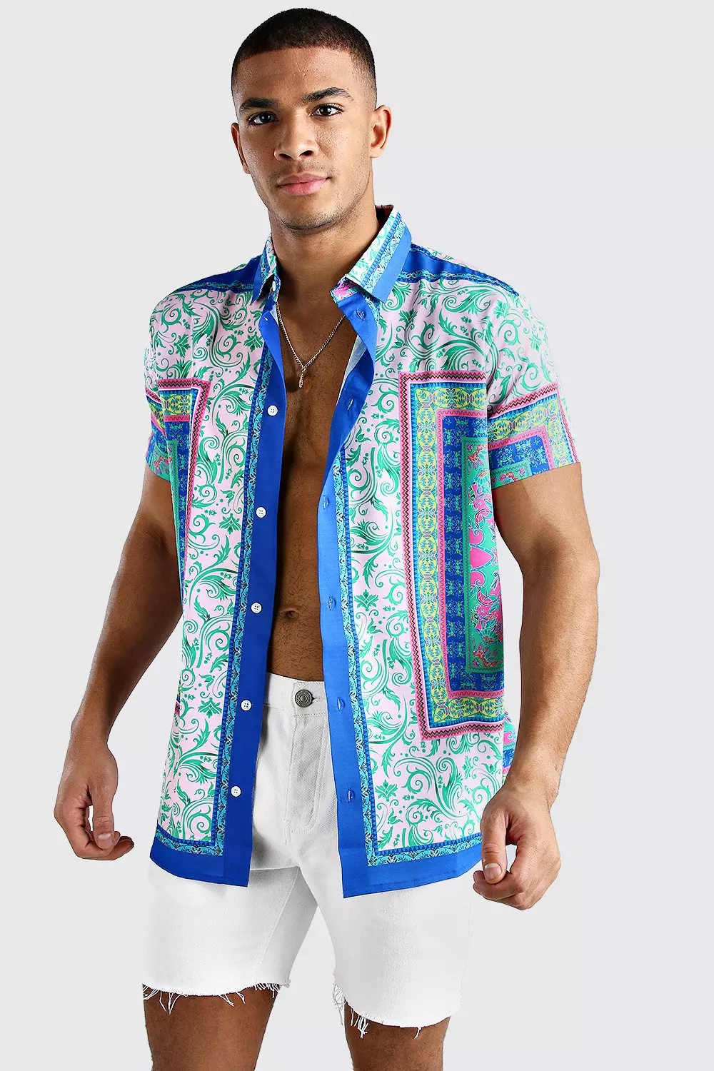 Pink Short Sleeve Bright Baroque Print Shirt alternative image