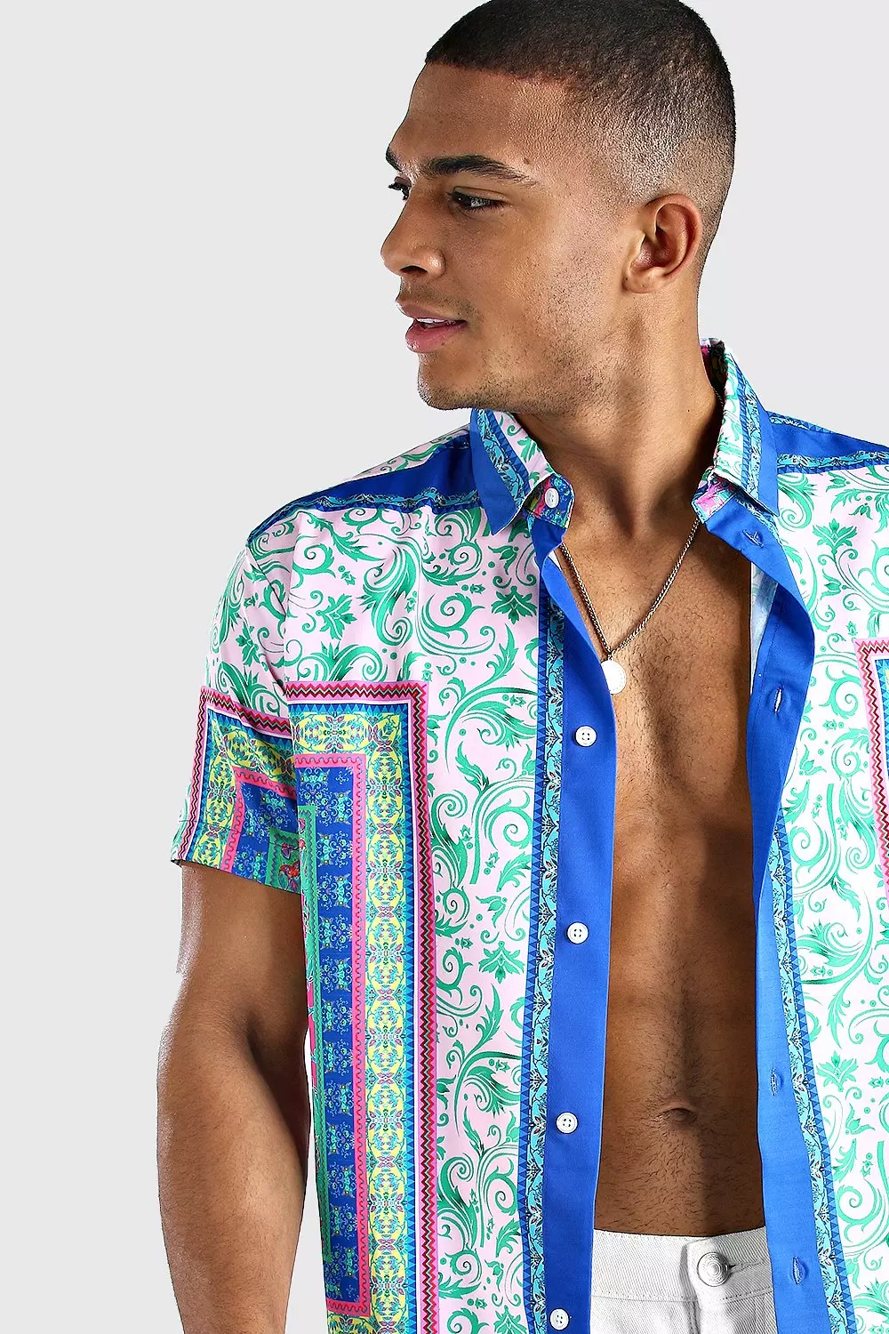 Pink Short Sleeve Bright Baroque Print Shirt alternative image