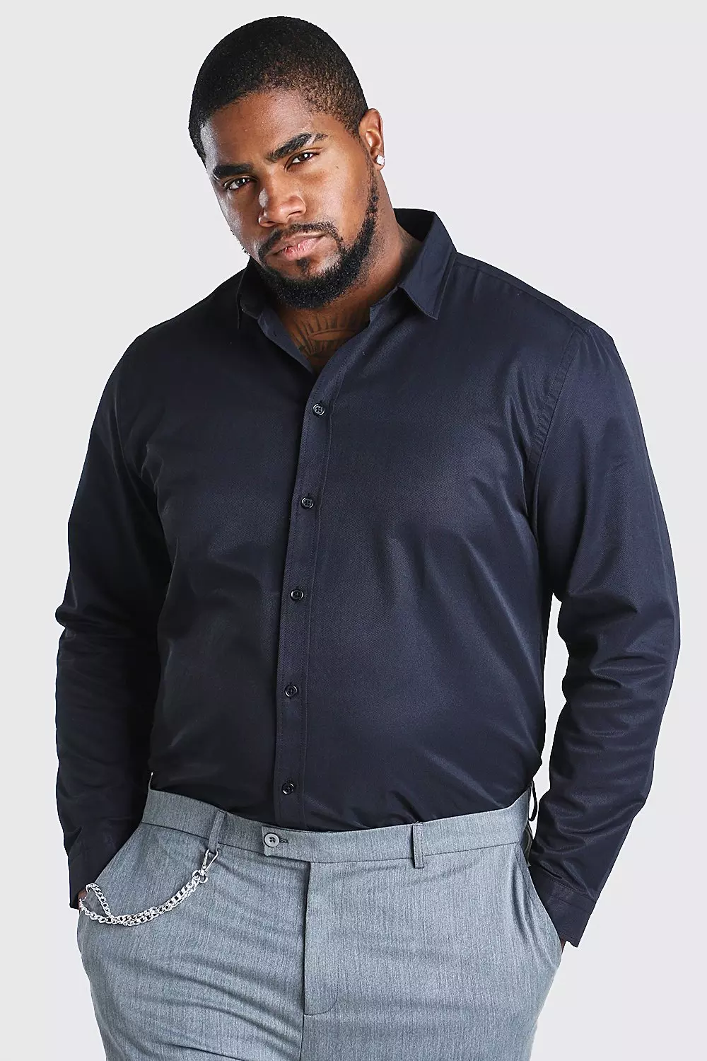 Plus Size Long Sleeve Fine Texture Shirt boohooMAN