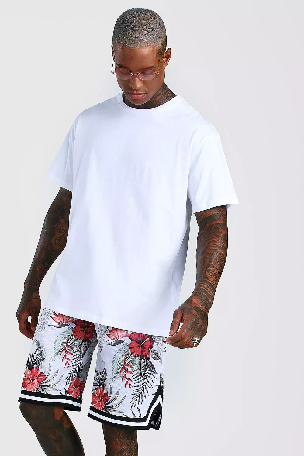 boohoo BM刺繍 Airtex タンク & Basketball ショート 上下セット Loose Fit T-Shirt & Airtex Printed Basketball Short