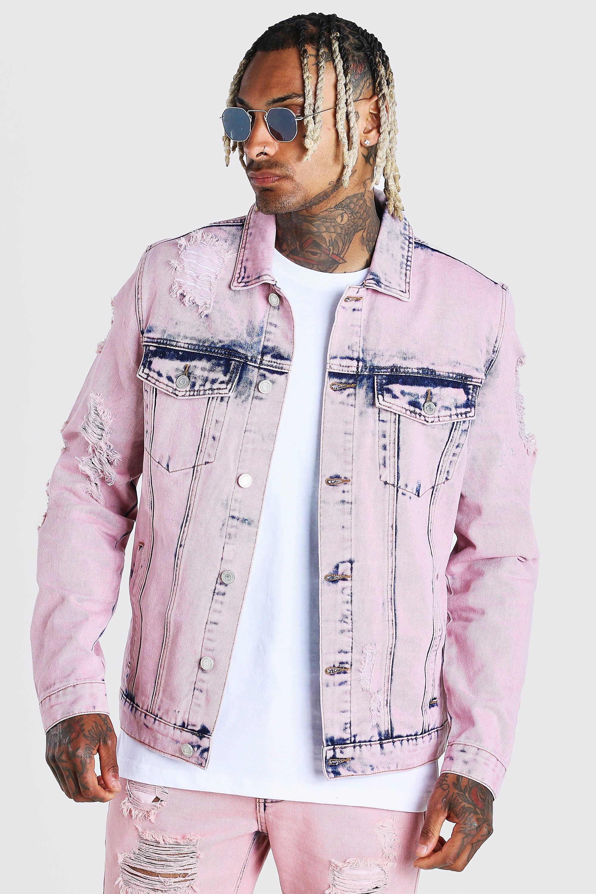 Pink acid wash denim jacket sale