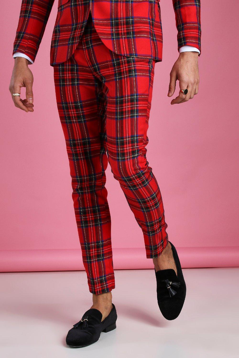super skinny check trousers mens
