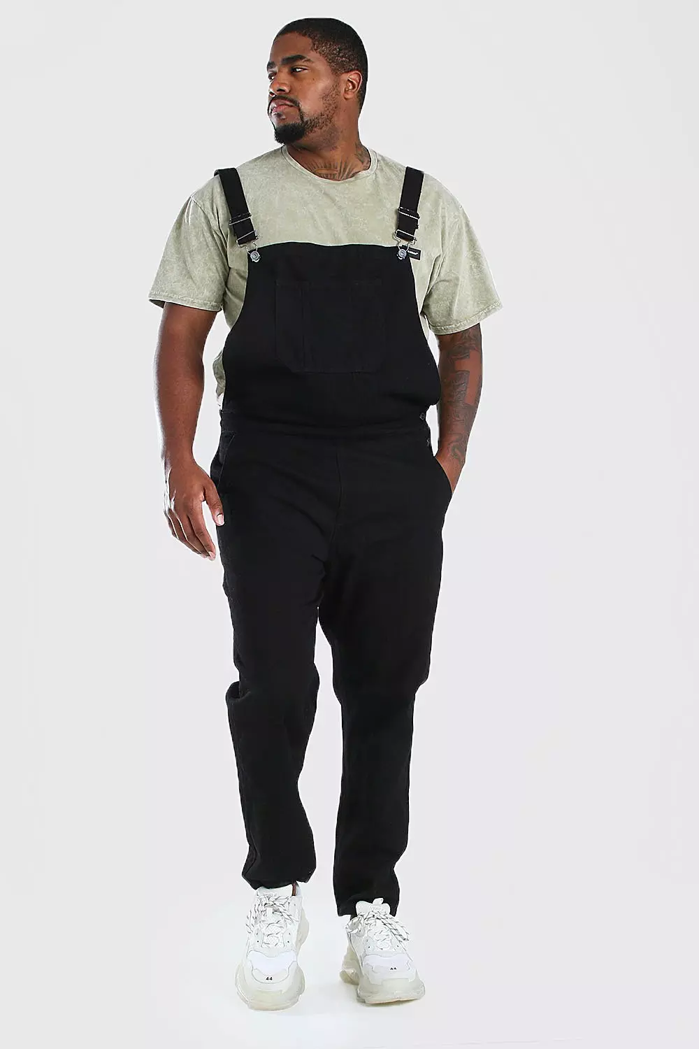 Plus Size Long Denim Dungarees boohooMAN UK