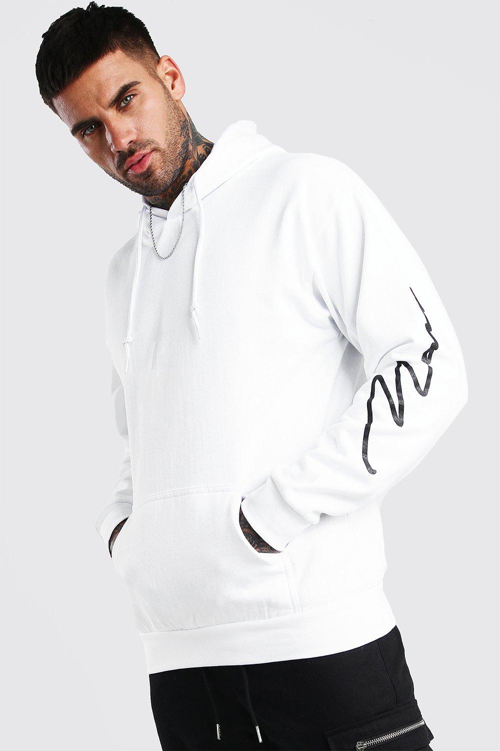 boohooman hoodie with man print in white