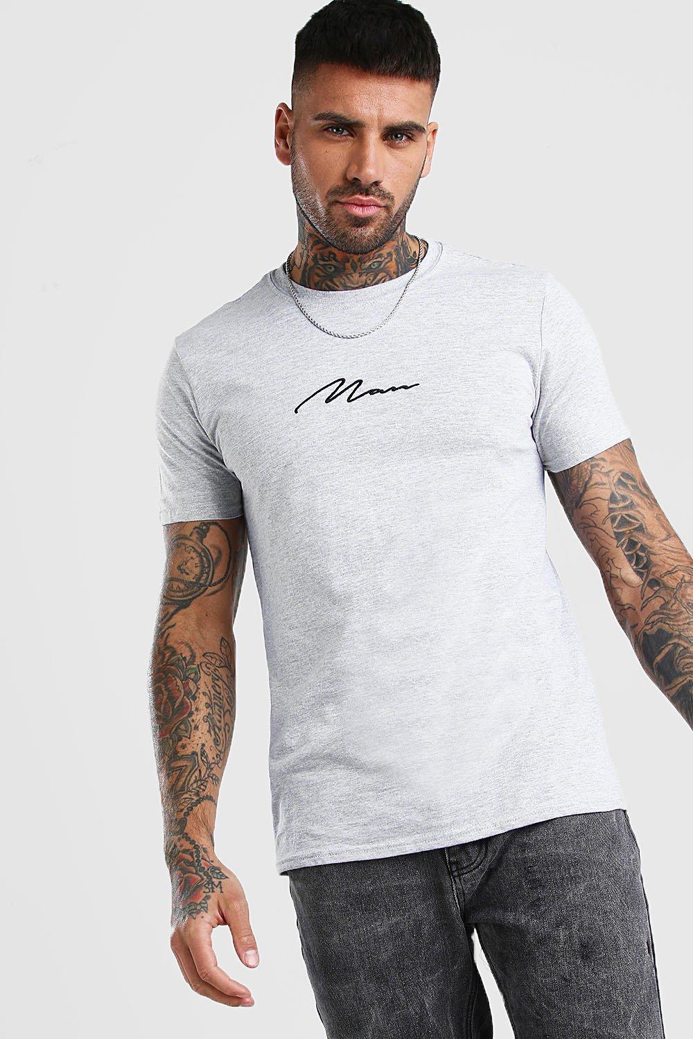 MAN Signature Embroidered T-Shirt | BoohooMAN