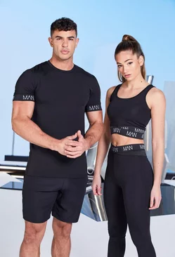 Black His Active Muscle Fit T-Shirt With Cuff Detail