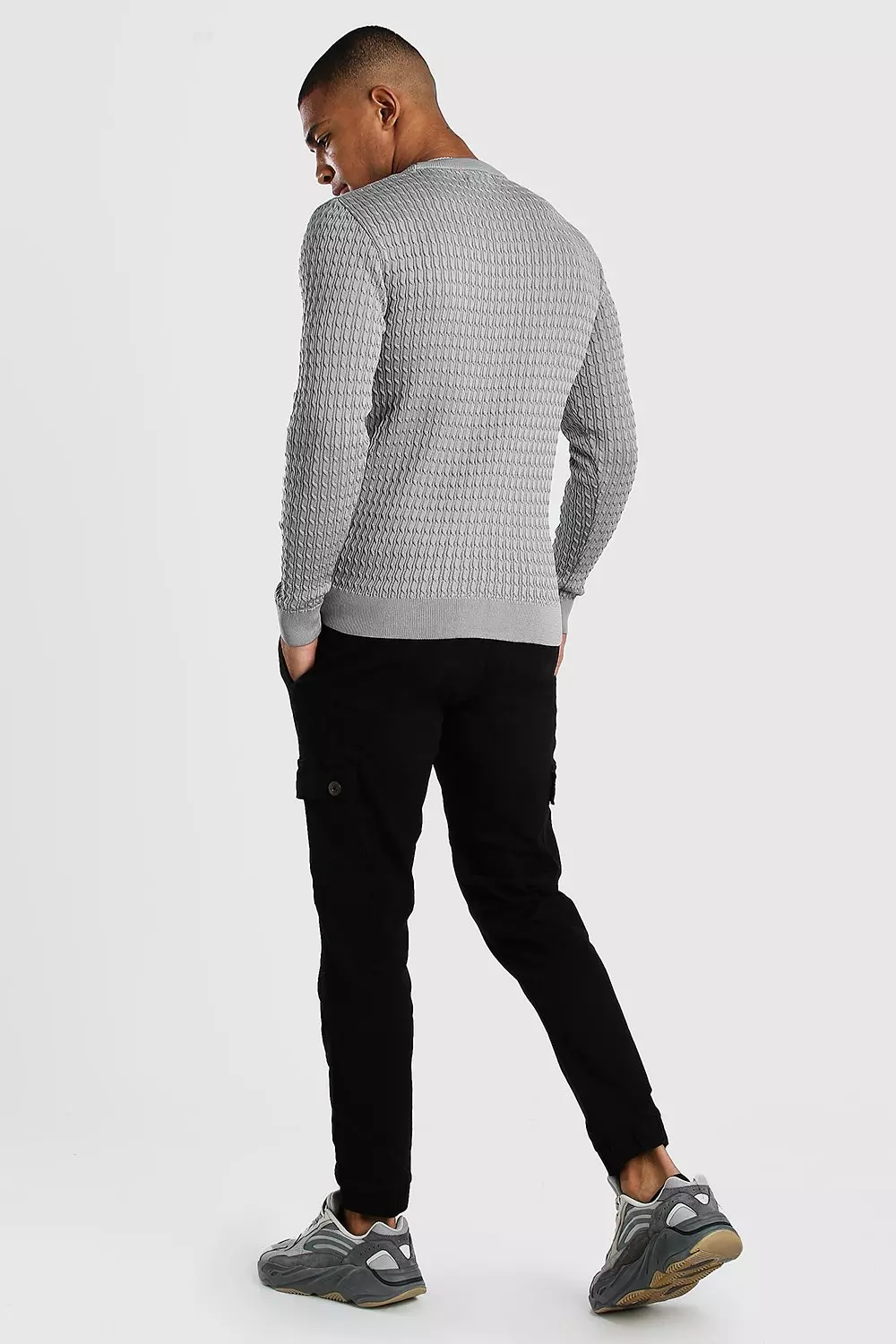 Long Sleeve Muscle Fit Cable Knit Smart Jumper alternative image