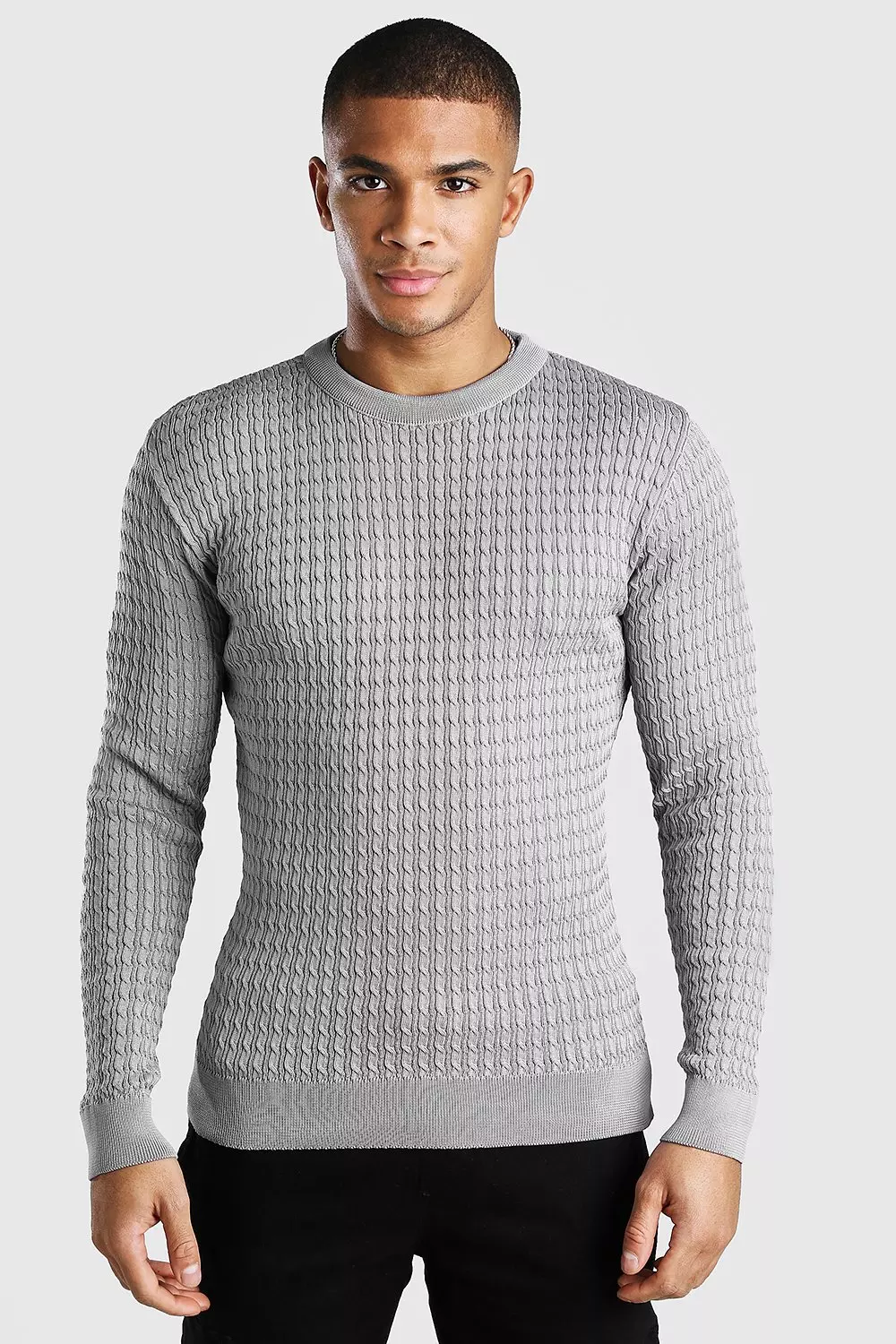 Long Sleeve Muscle Fit Cable Knit Smart Jumper alternative image