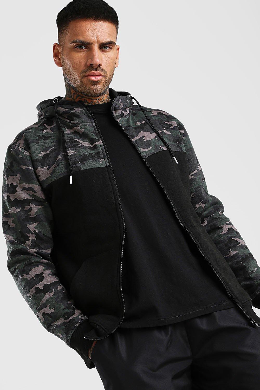 camo color block hoodie