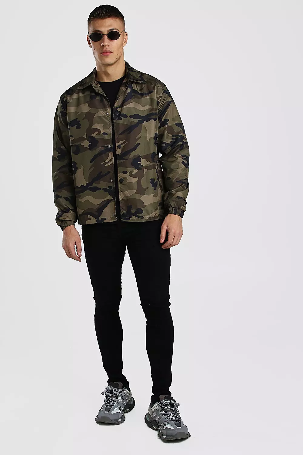 Camo Lightweight Zip Through Coach Jacket boohooMAN IE