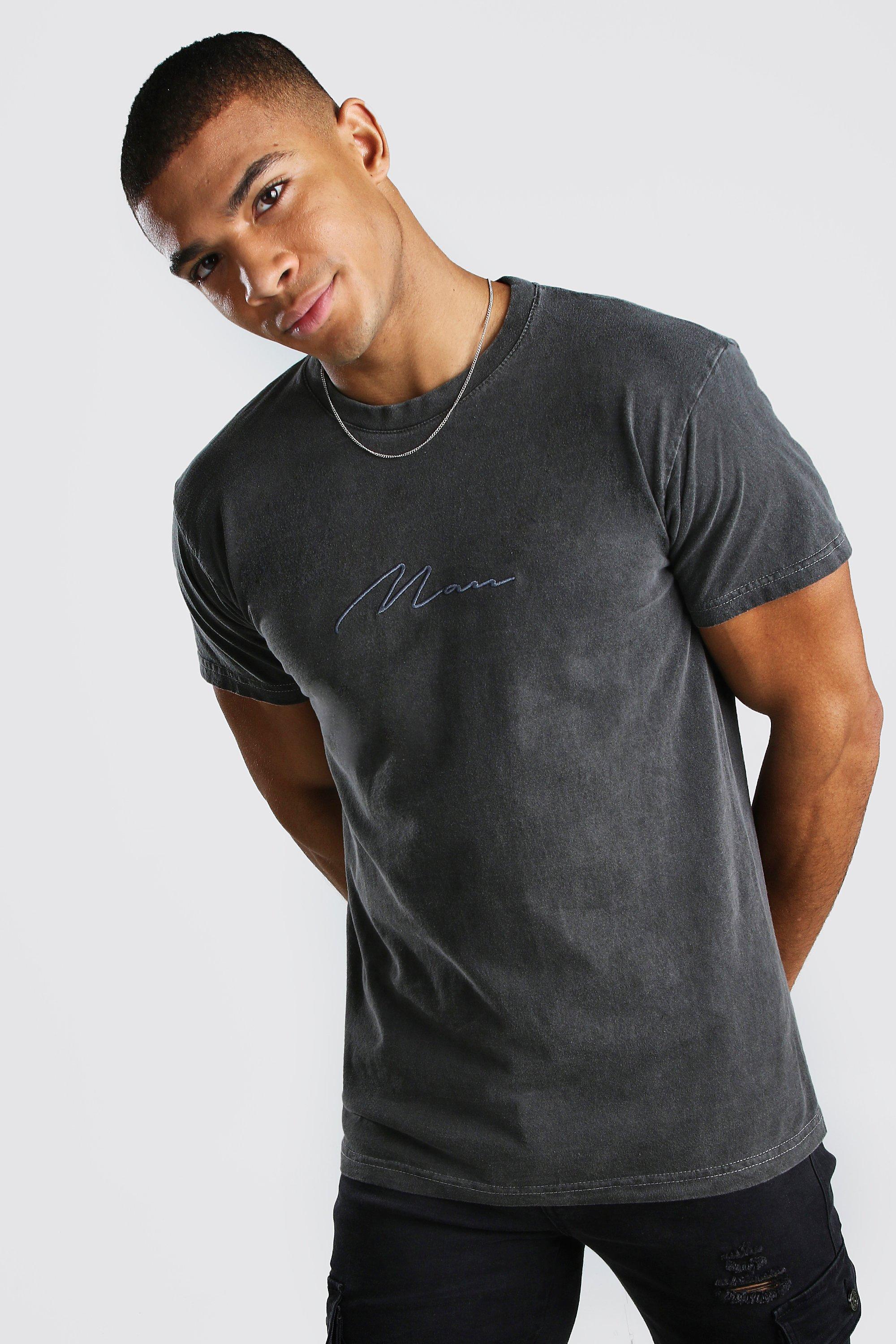 boohooMAN Man Signature Overdyed T-Shirt - Gray - Size L