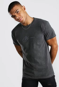 Charcoal Grey MAN Signature Overdyed T-Shirt