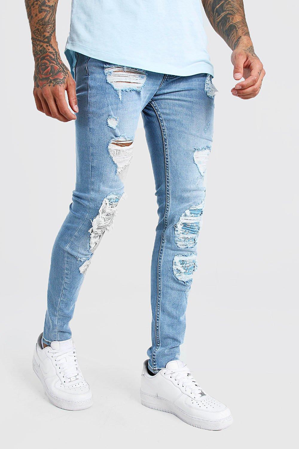 biker jeans men's slim straight