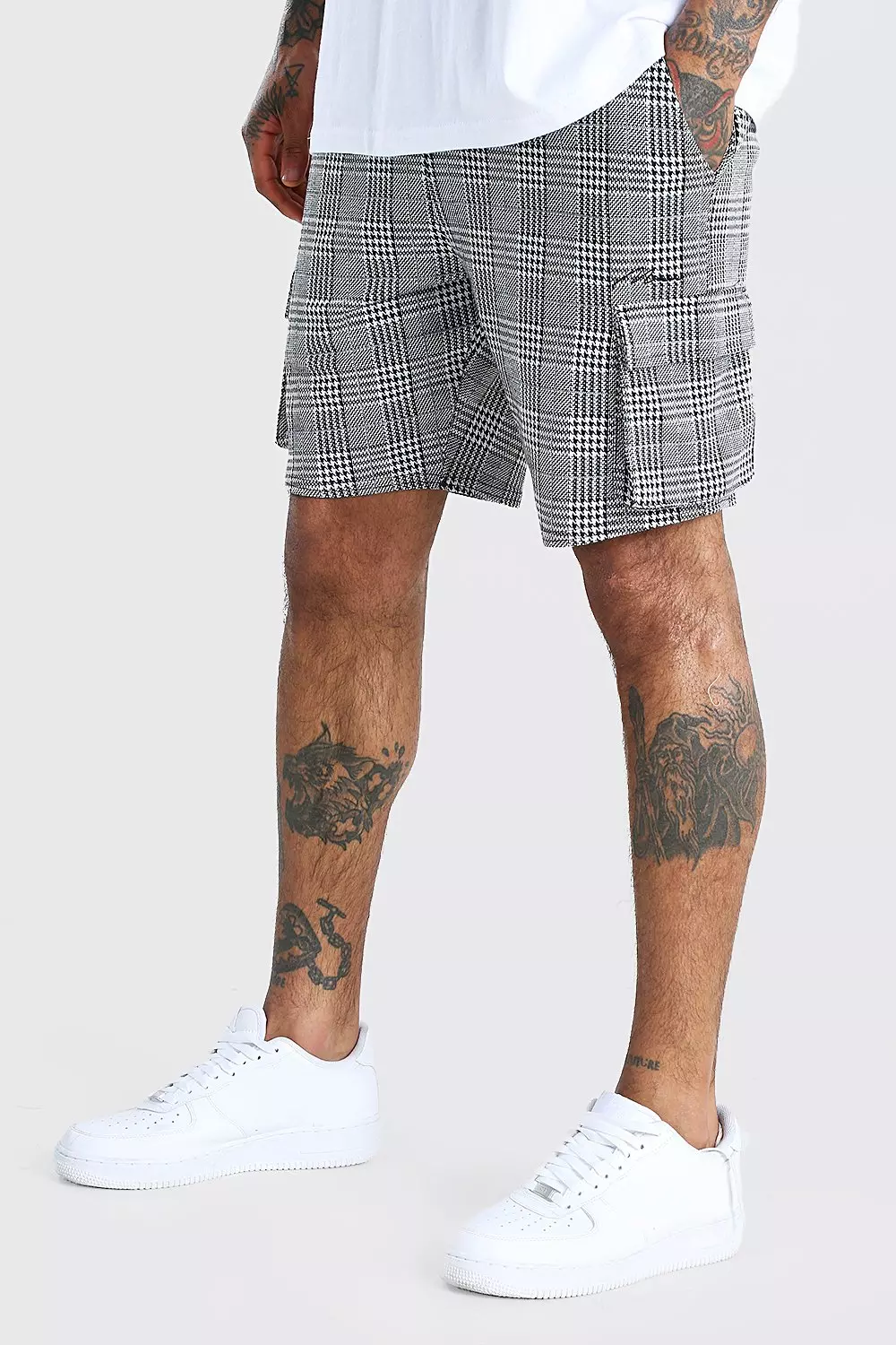 MAN Geruite jacquard halflange cargoshorts alternatieve afbeelding
