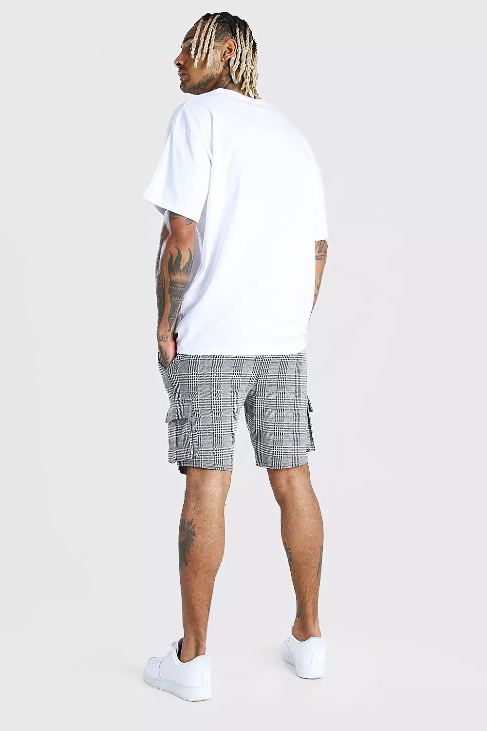 MAN Geruite jacquard halflange cargoshorts alternatieve afbeelding