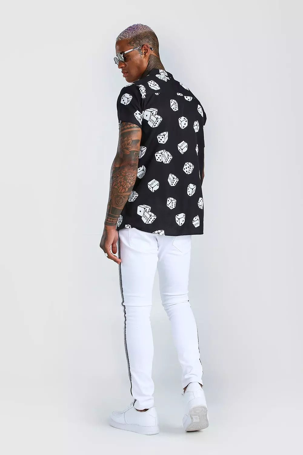 MAN Short Sleeve Collar Dice Print Shirt | boohooMAN USA