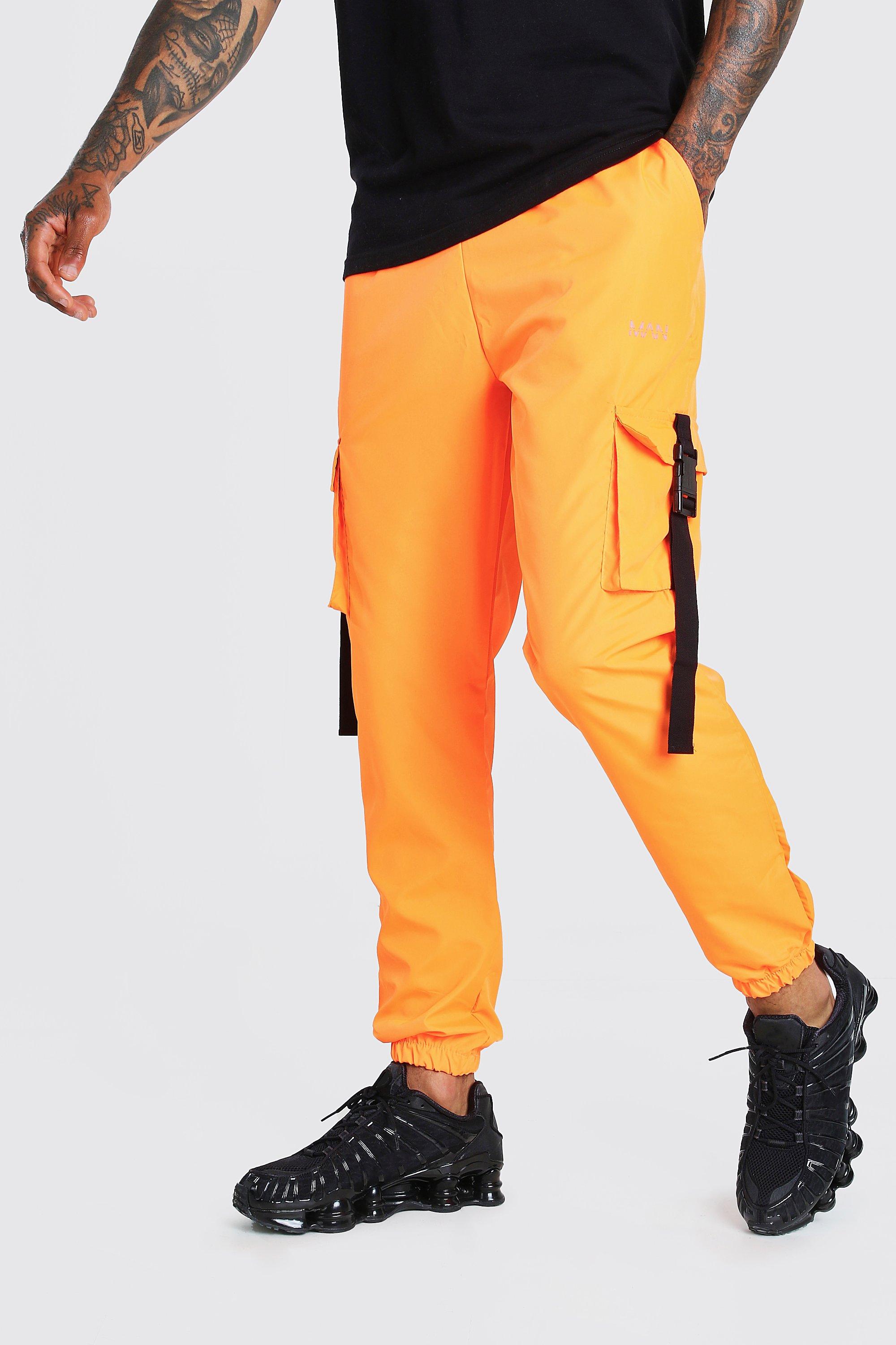 men orange joggers