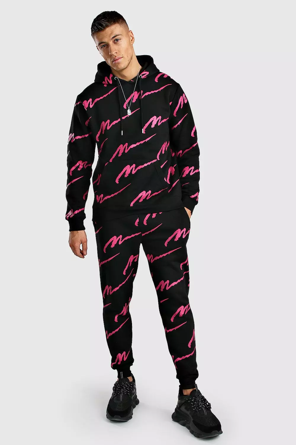 Boohooman all over man printed tracksuit online