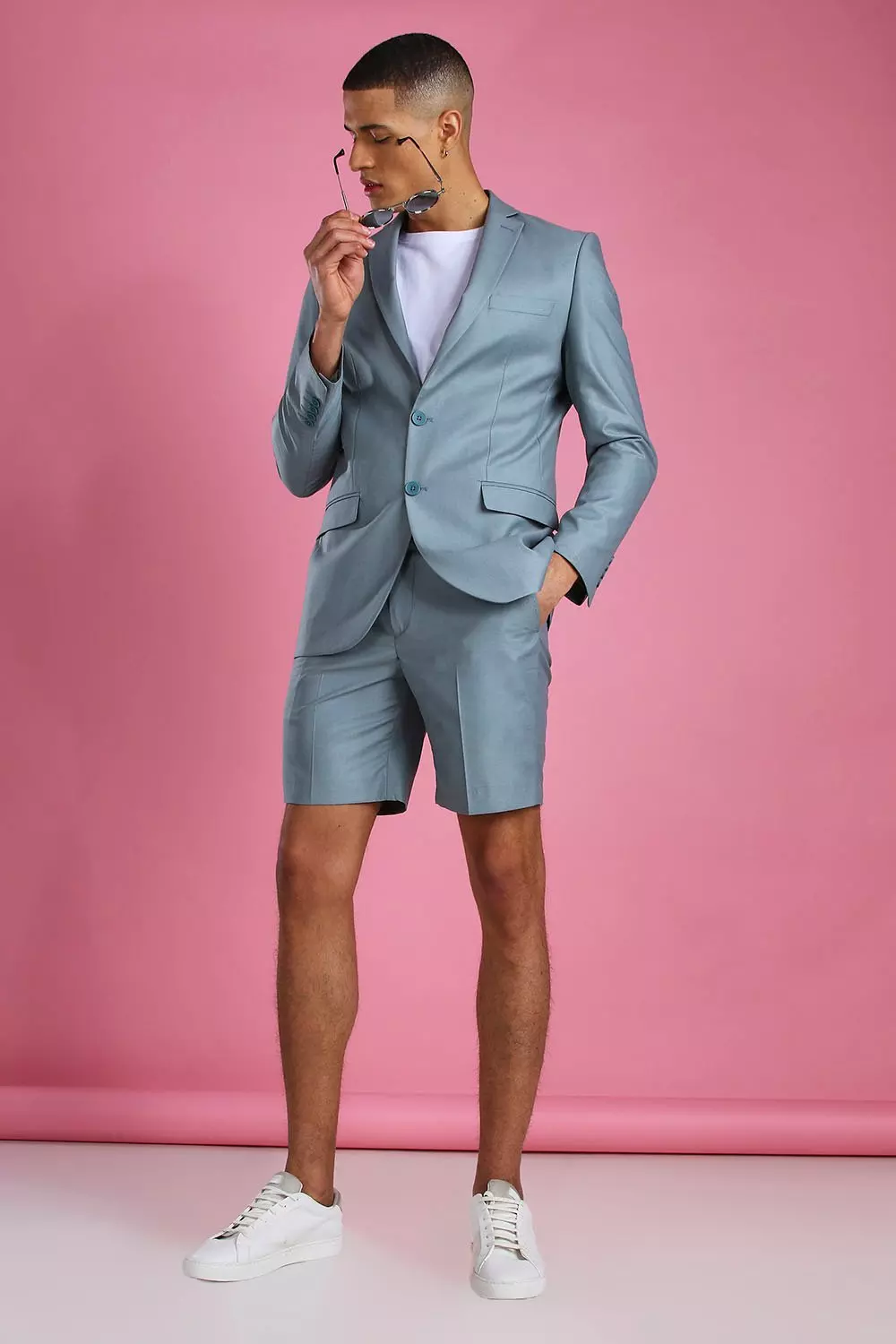 Skinny Plain Tailored Suit Shorts boohooMAN
