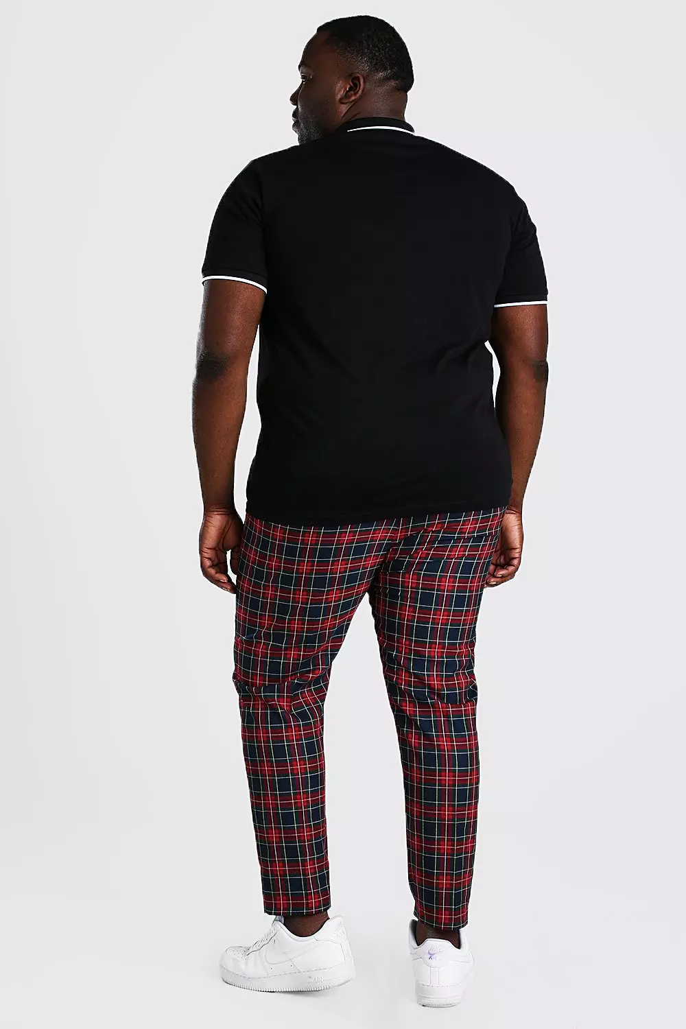 Plus Size Skinny Cropped Chain Plaid Pants boohooMAN USA