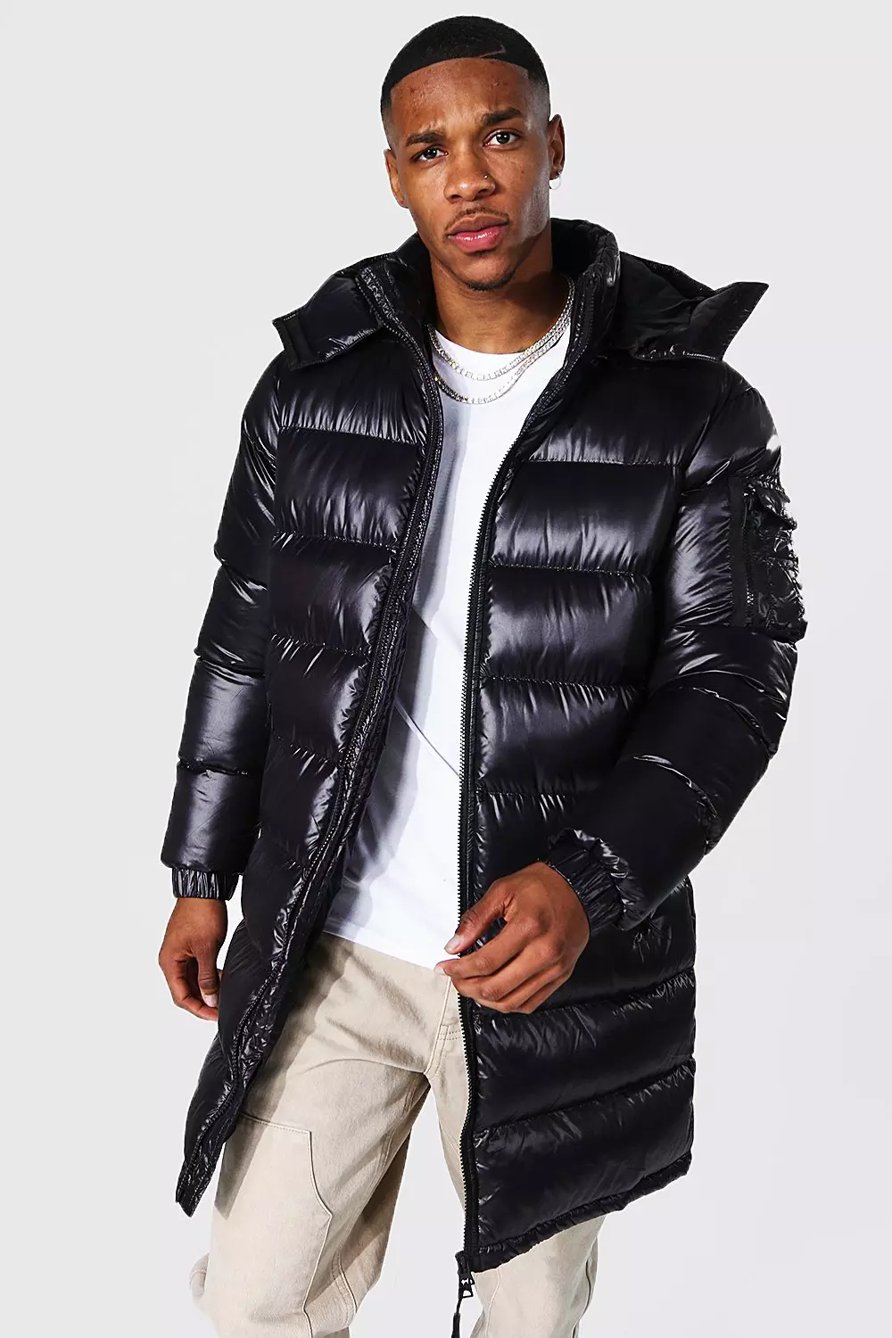 High Shine Hooded Longline Parka boohooMAN