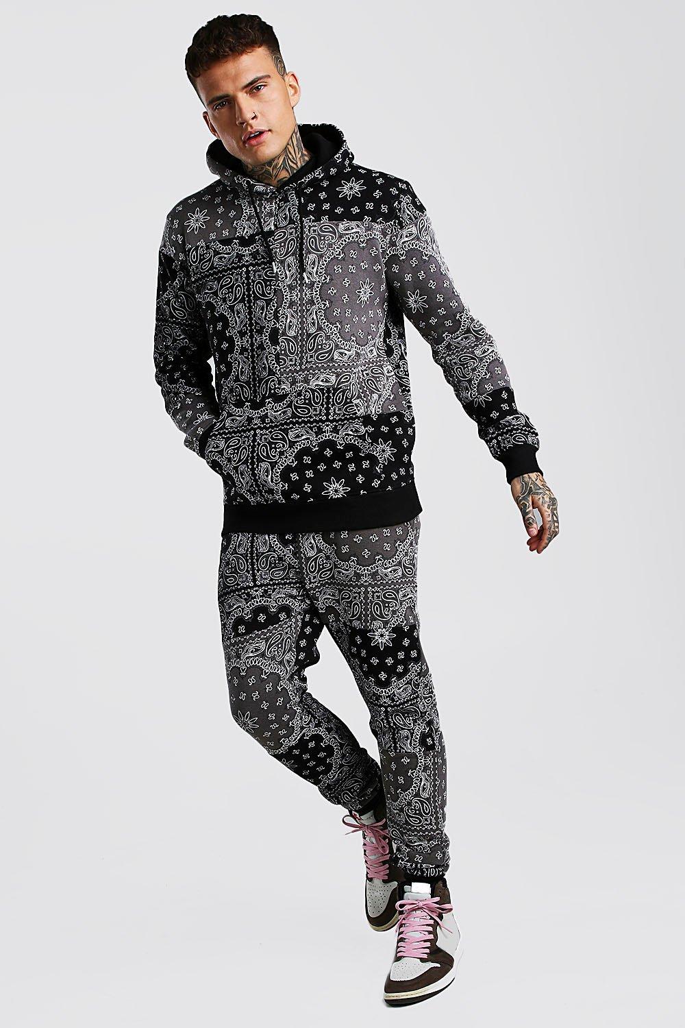 black hooded tracksuit