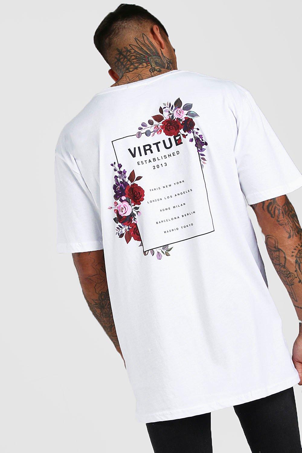 boohooMAN Plus Size Oversized Rose Back Graphic T-Shirt