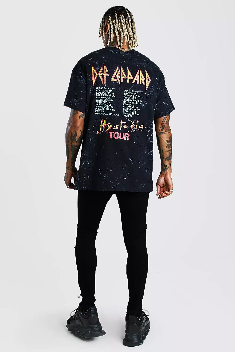 Charcoal Oversized Def Leppard Acid Wash T-Shirt alternative image
