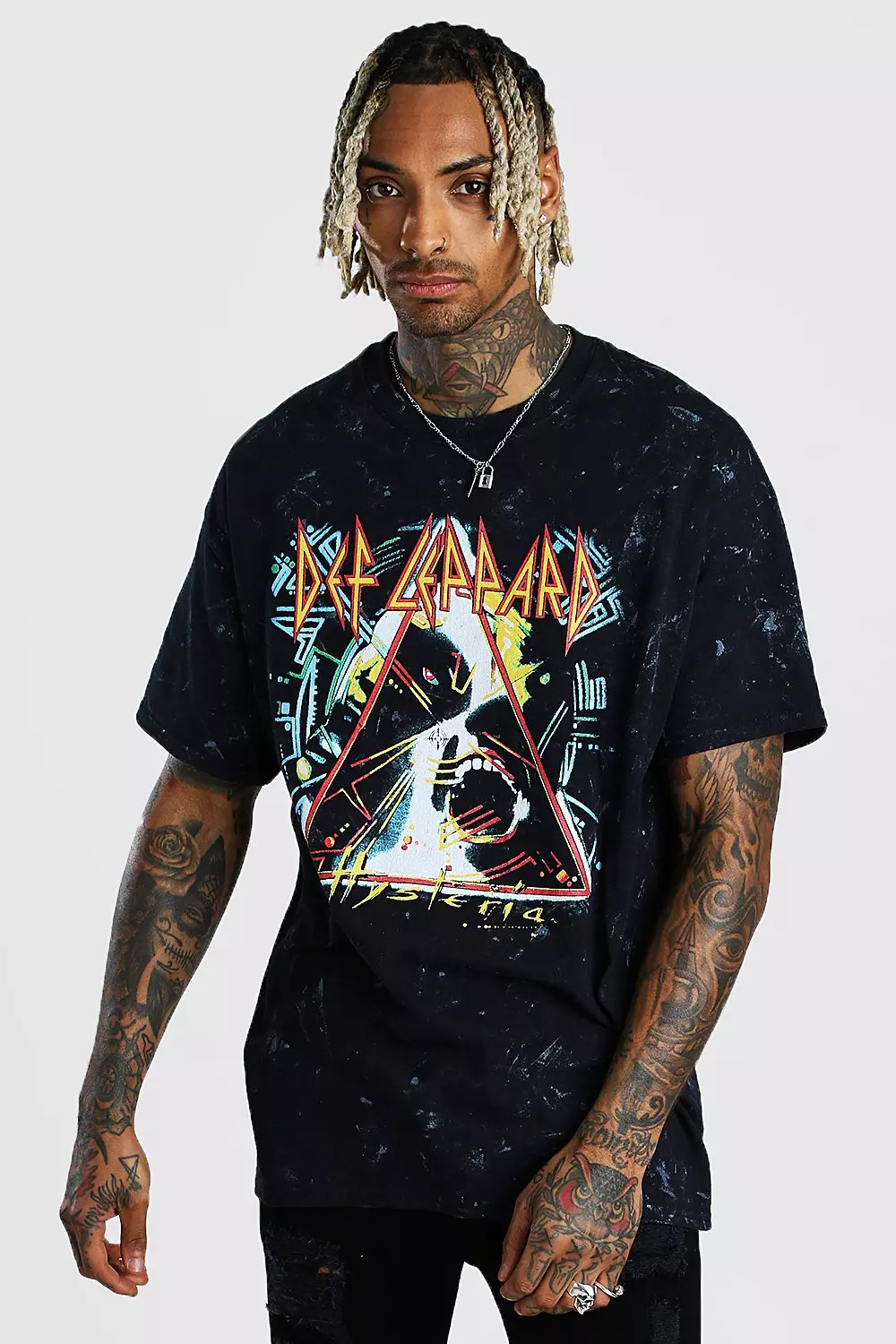 Charcoal Oversized Def Leppard Acid Wash T-Shirt alternative image