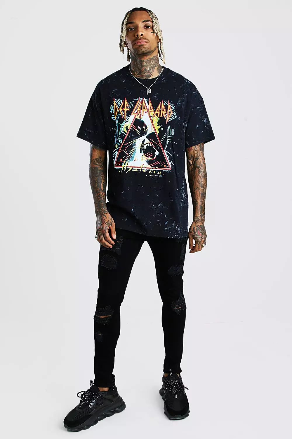 Charcoal Oversized Def Leppard Acid Wash T-Shirt alternative image