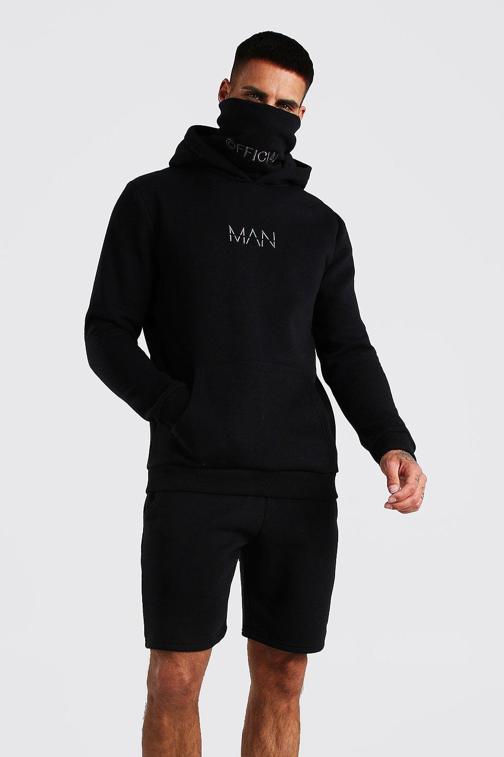 MAN Snood Hooded Short Tracksuit boohooMAN USA