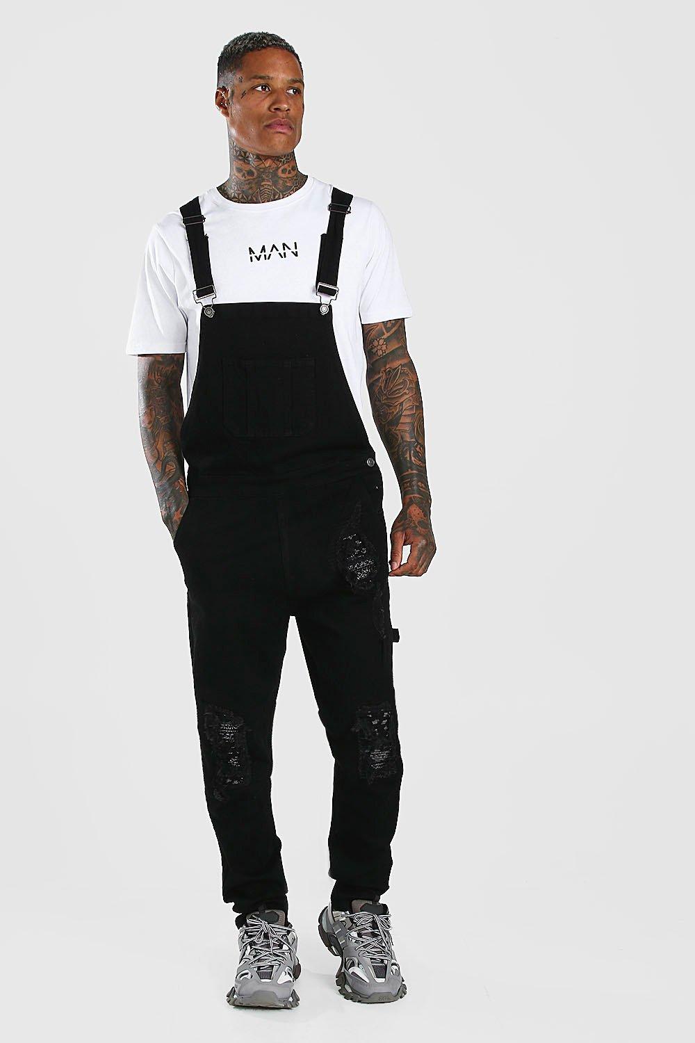 black stretch overalls