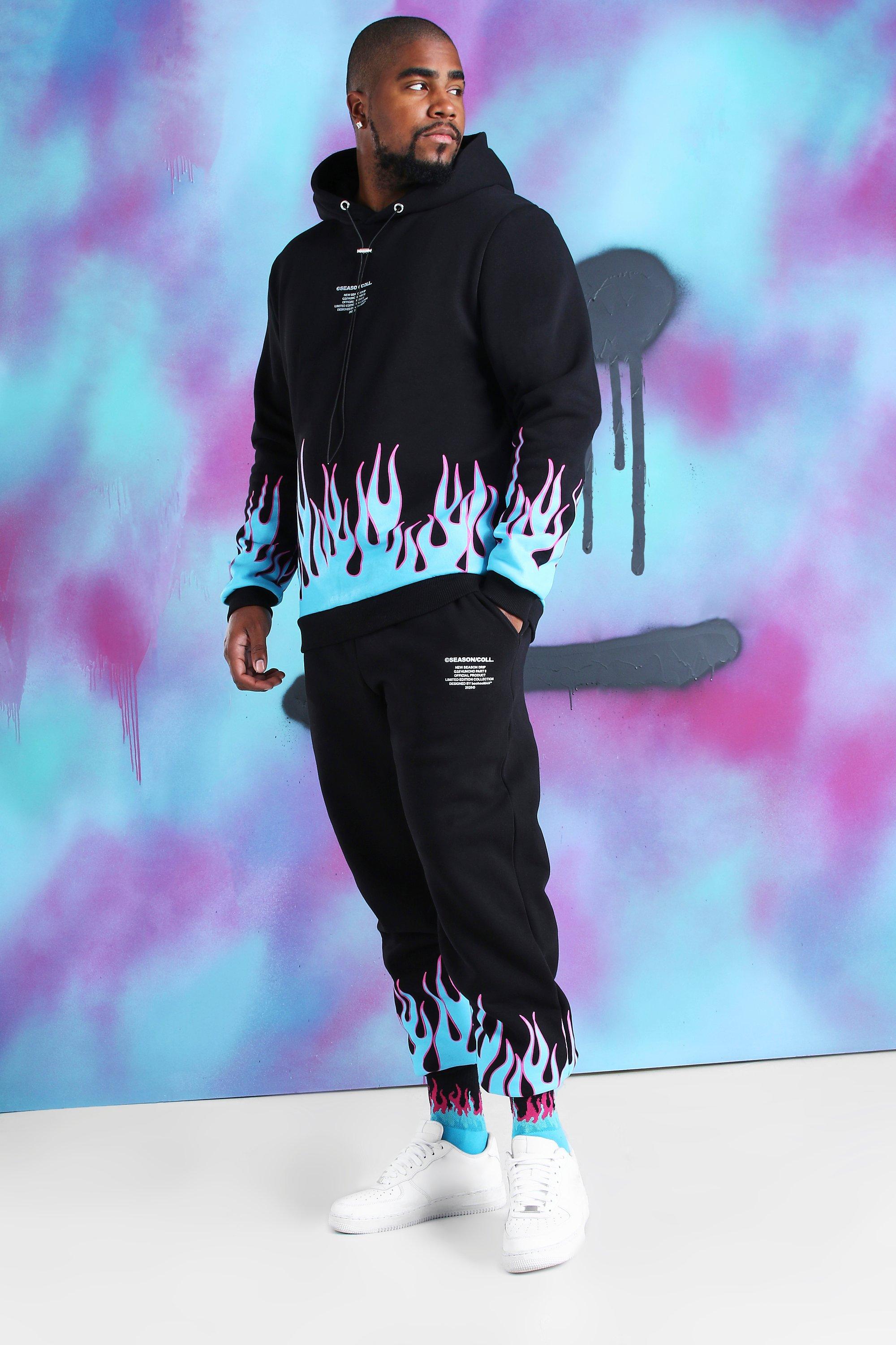 Plus Size Quavo Flame Print Tracksuit boohooMAN USA