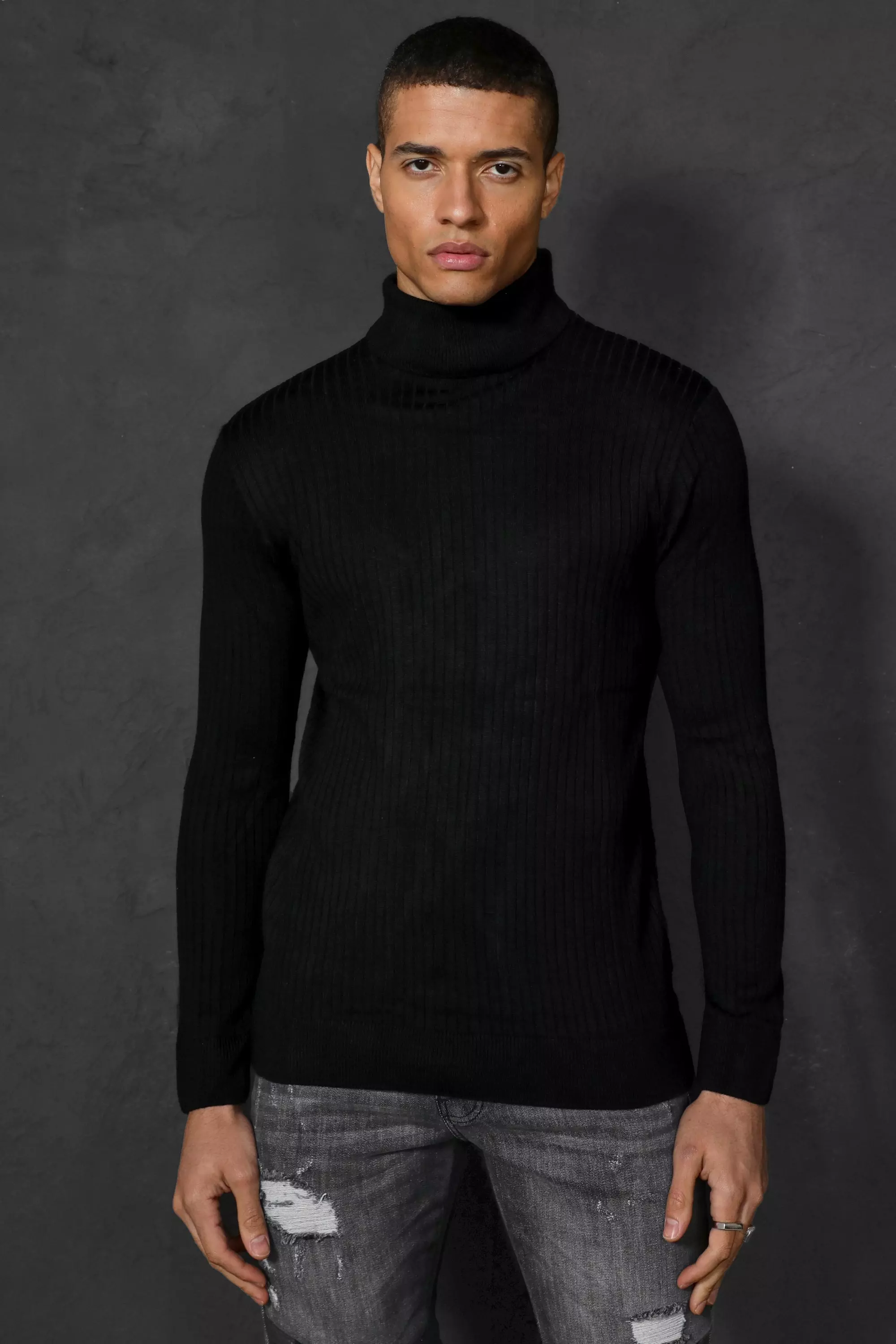 Black ribbed polo neck jumper online