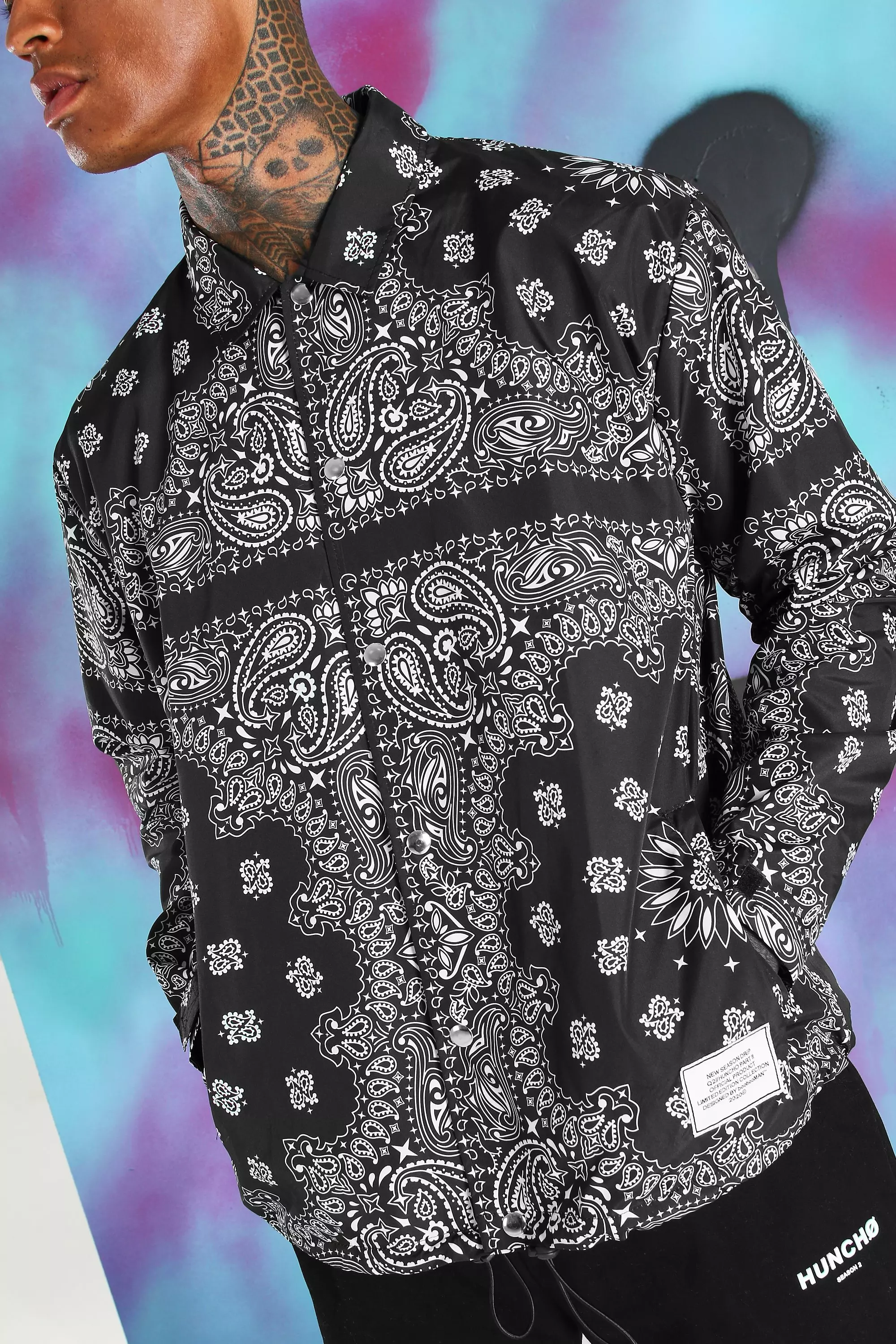 Quavo Bandana Print Coach Jacket | boohooMAN USA