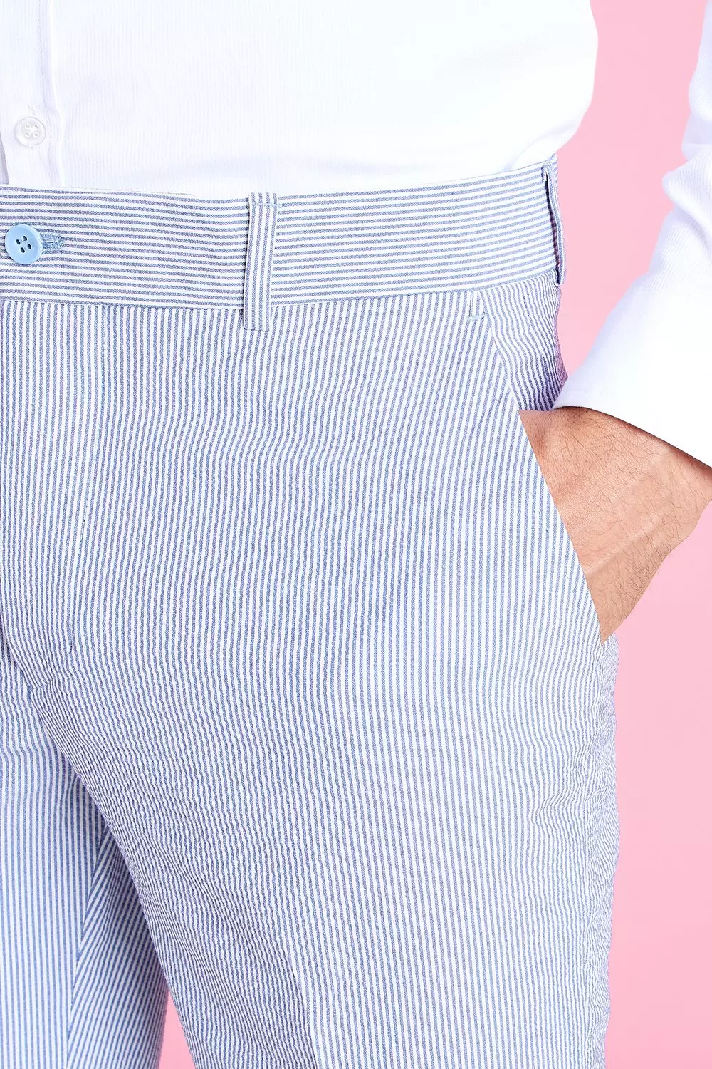 Skinny Stripe Seersucker Tailored Suit Shorts | boohooMAN USA