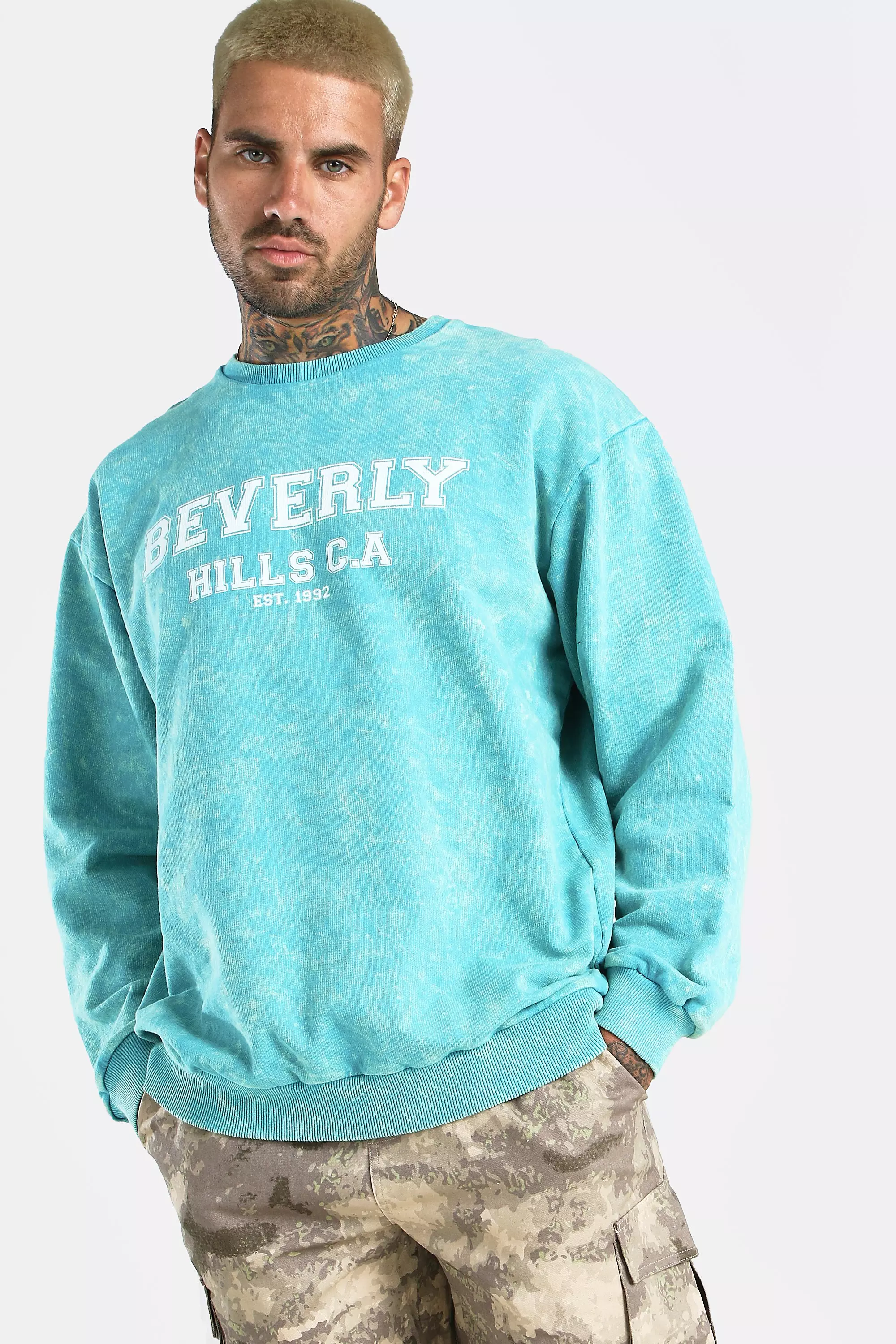 Felpa Oversize Beverly Hills In Lavaggio Acido immagine alternativa