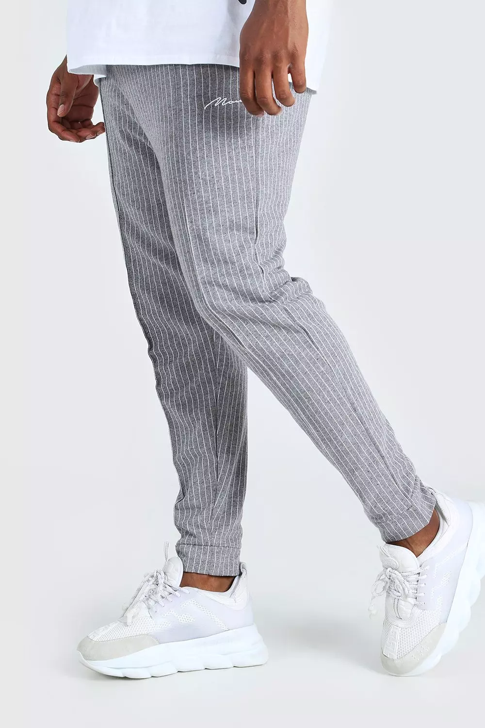 Grey pinstripe shops joggers