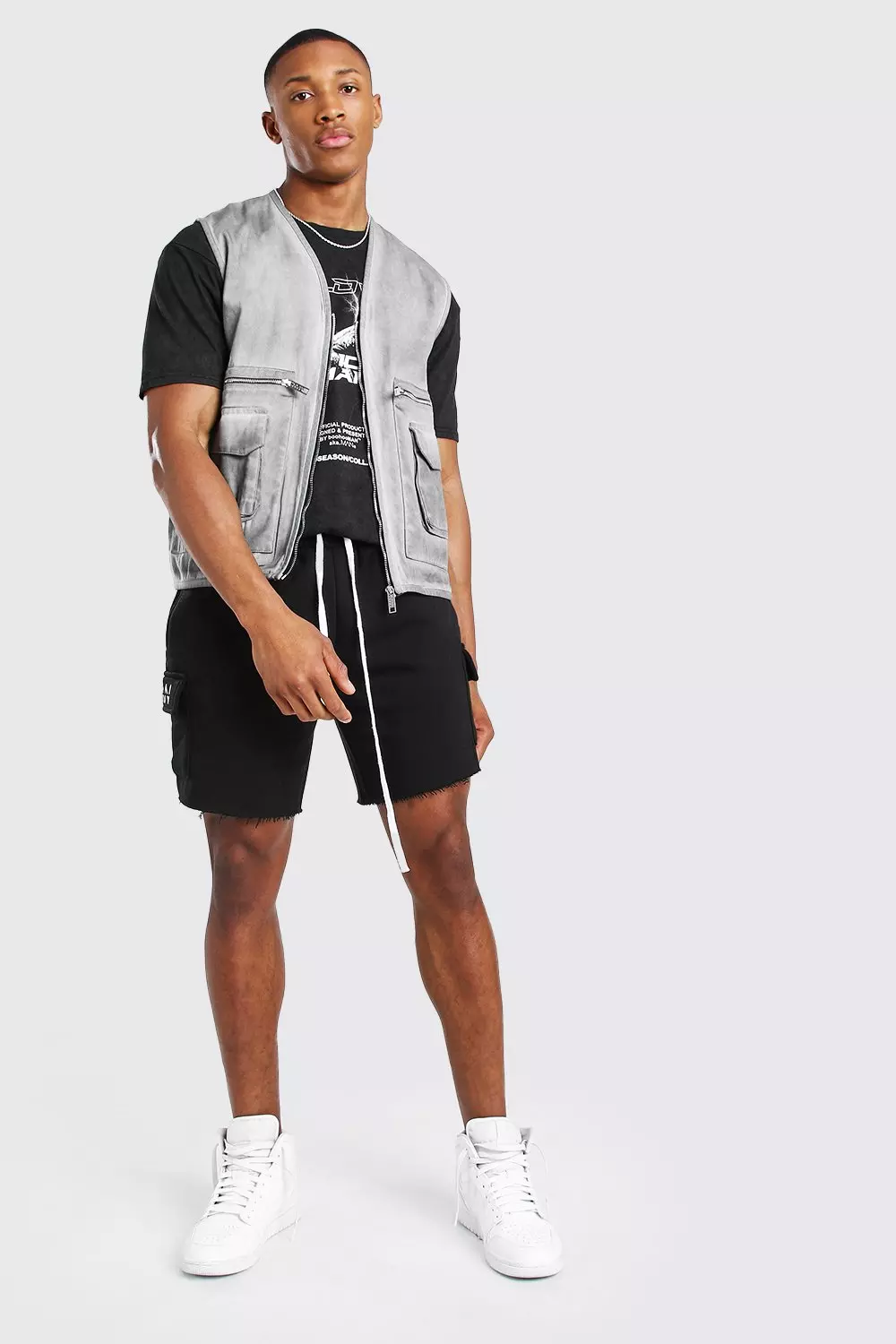Acid Wash Utility Vest boohooMAN