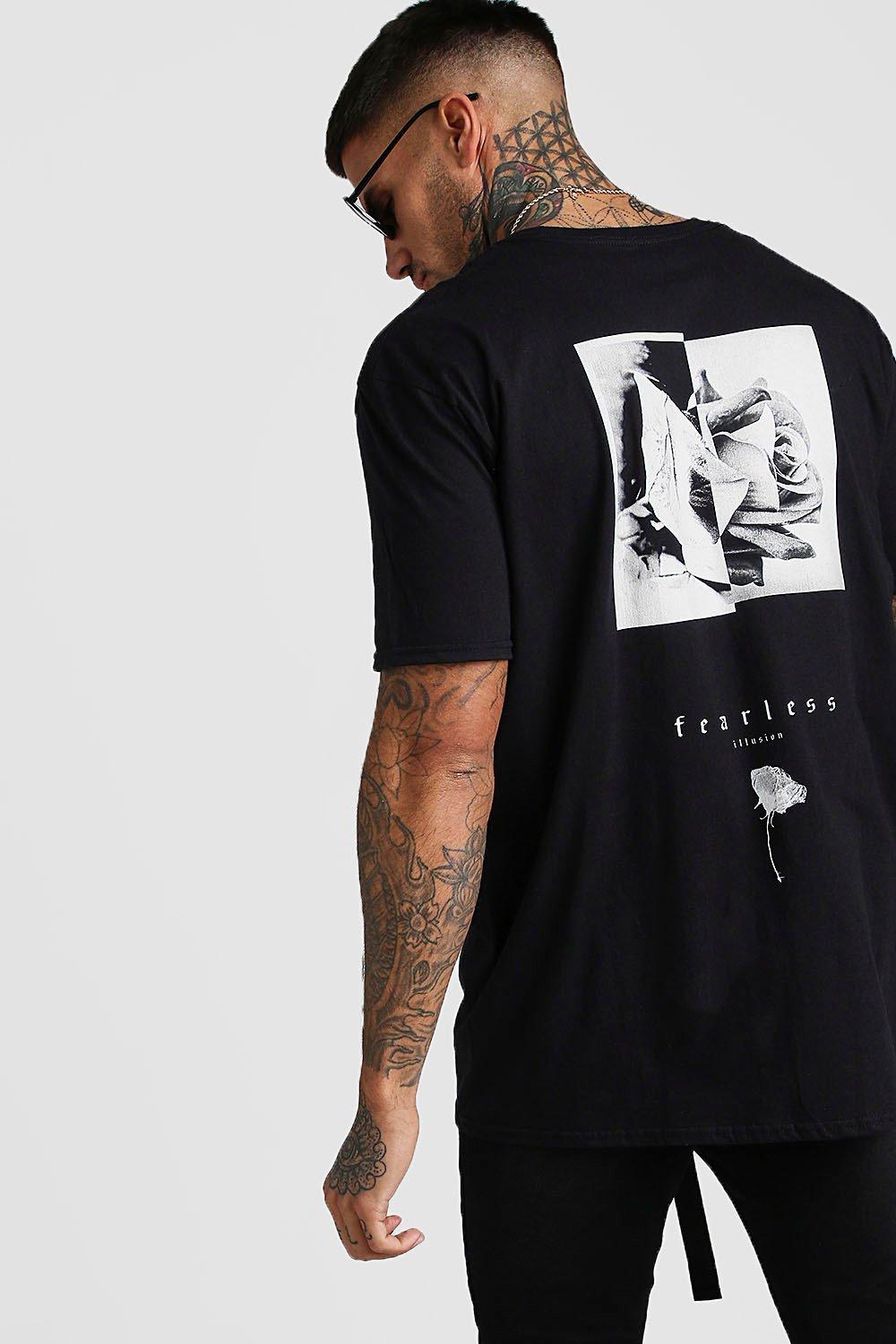 Oversized Fearless Flower Back Print T-Shirt | boohooMAN USA