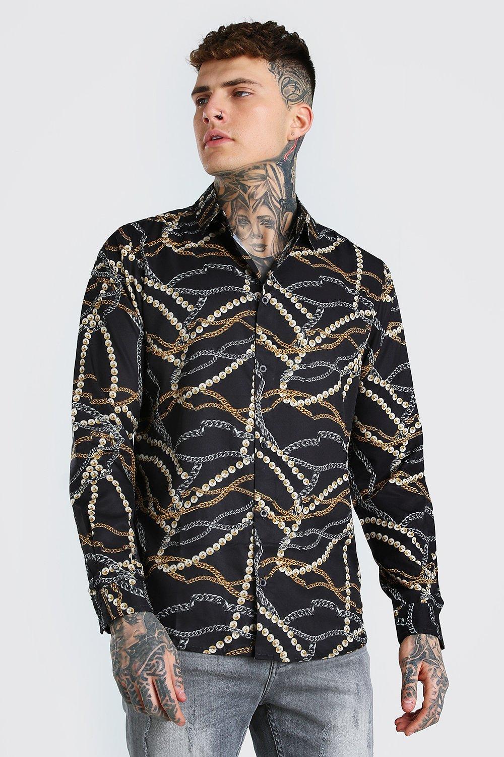 Chain Print Batwing Sleeve Cropped Shirt - Men - OBSOLETES DO NOT