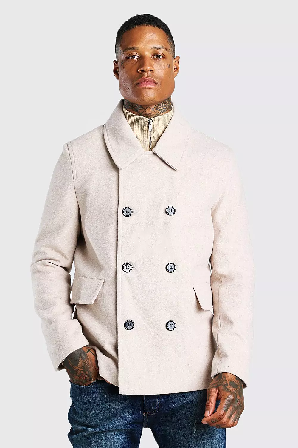 Classic Wool Look Pea Coat boohooMAN