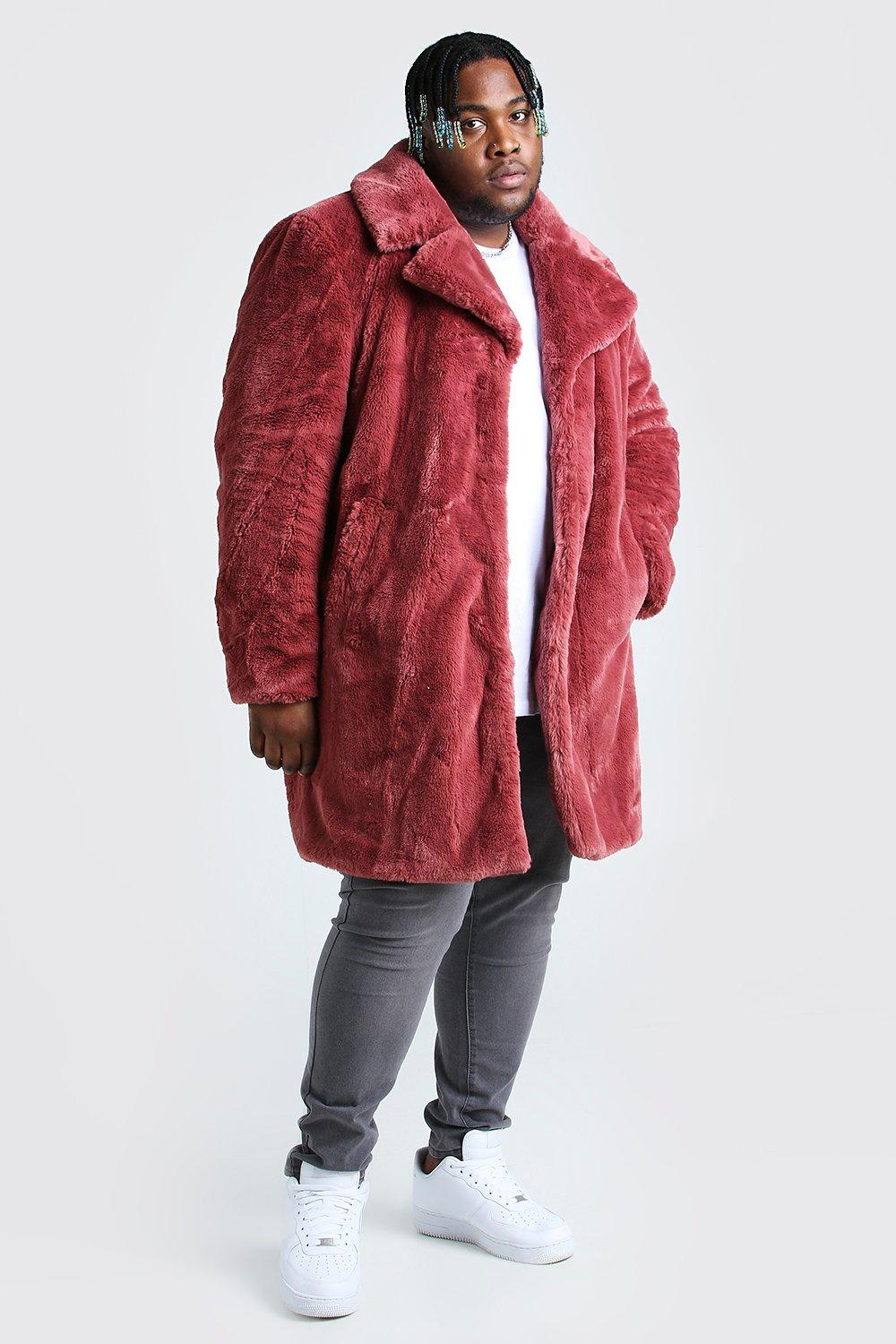 Men's Fashion Red Faux Fur Coat