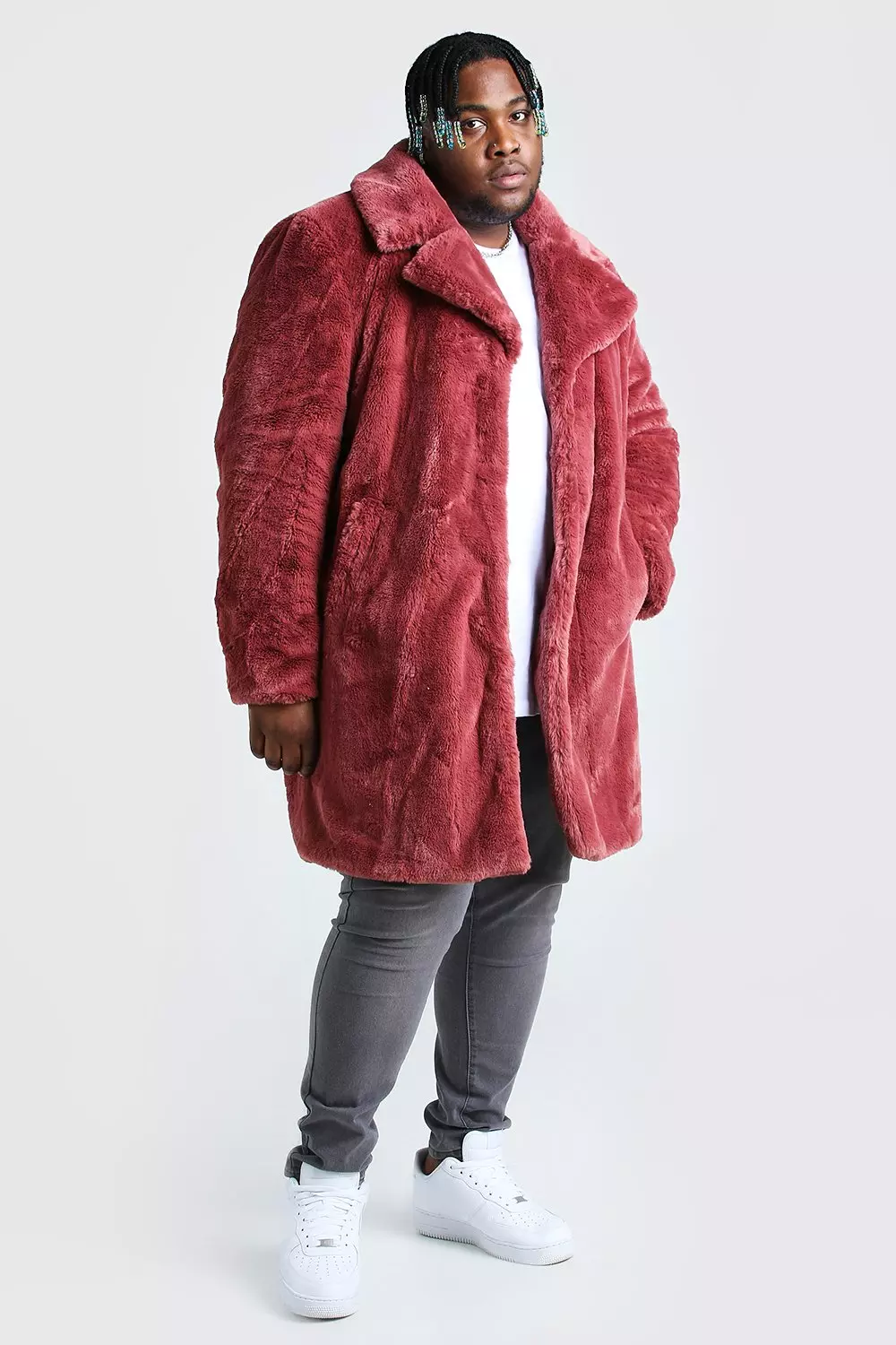 Plus Size Faux Fur Overcoat boohooMAN UK