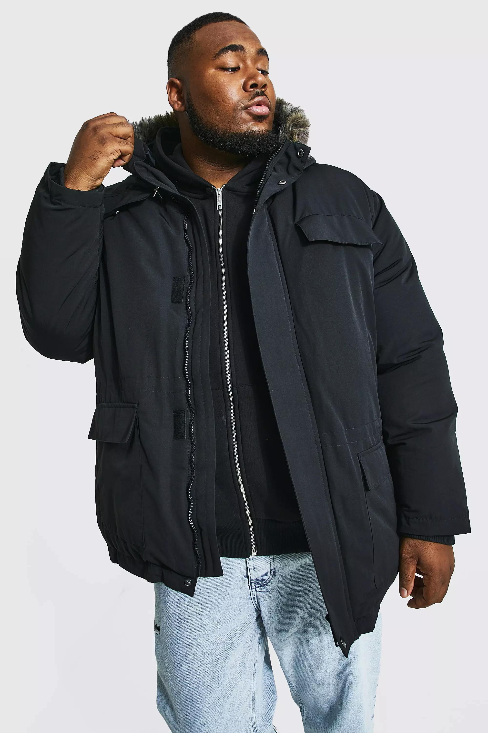 Plus Size Faux Fur Hooded Arctic Parka boohooMAN UK