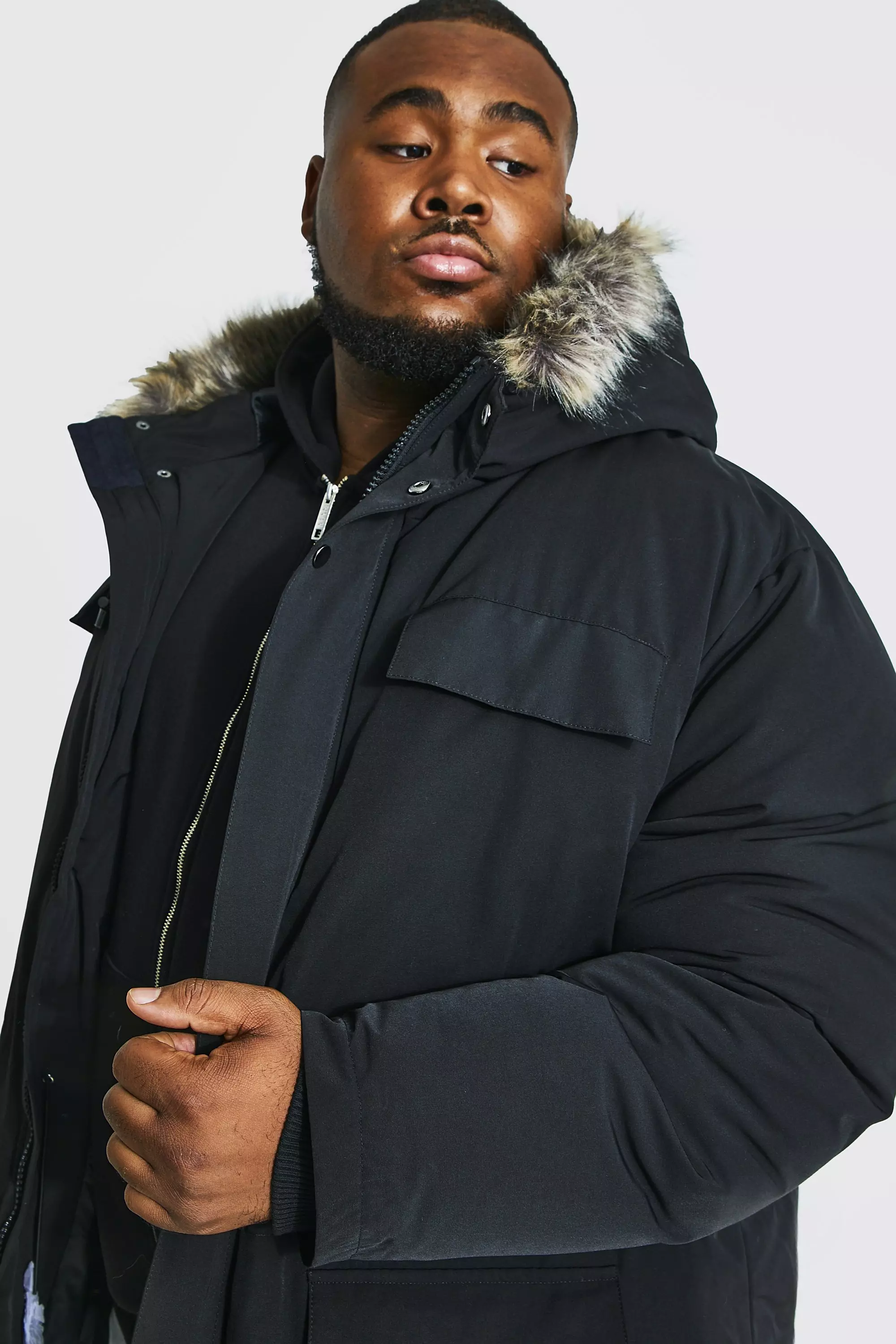 Plus size black parka online