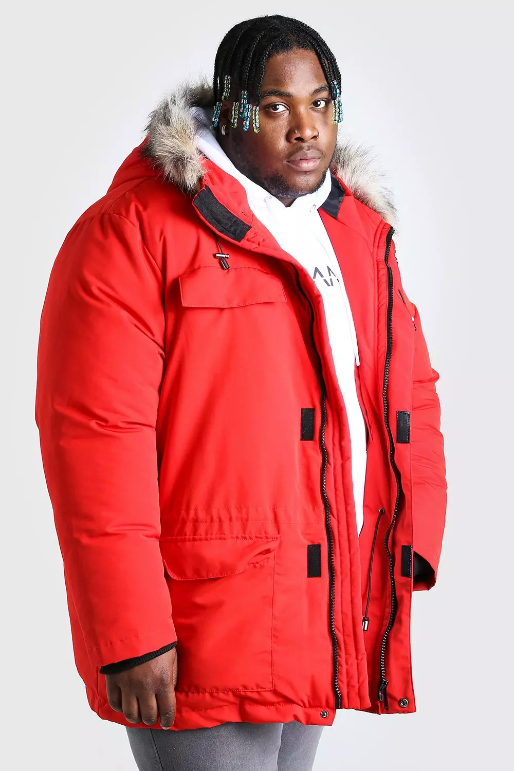 Plus Size Faux Fur Hooded Arctic Parka boohooMAN UK