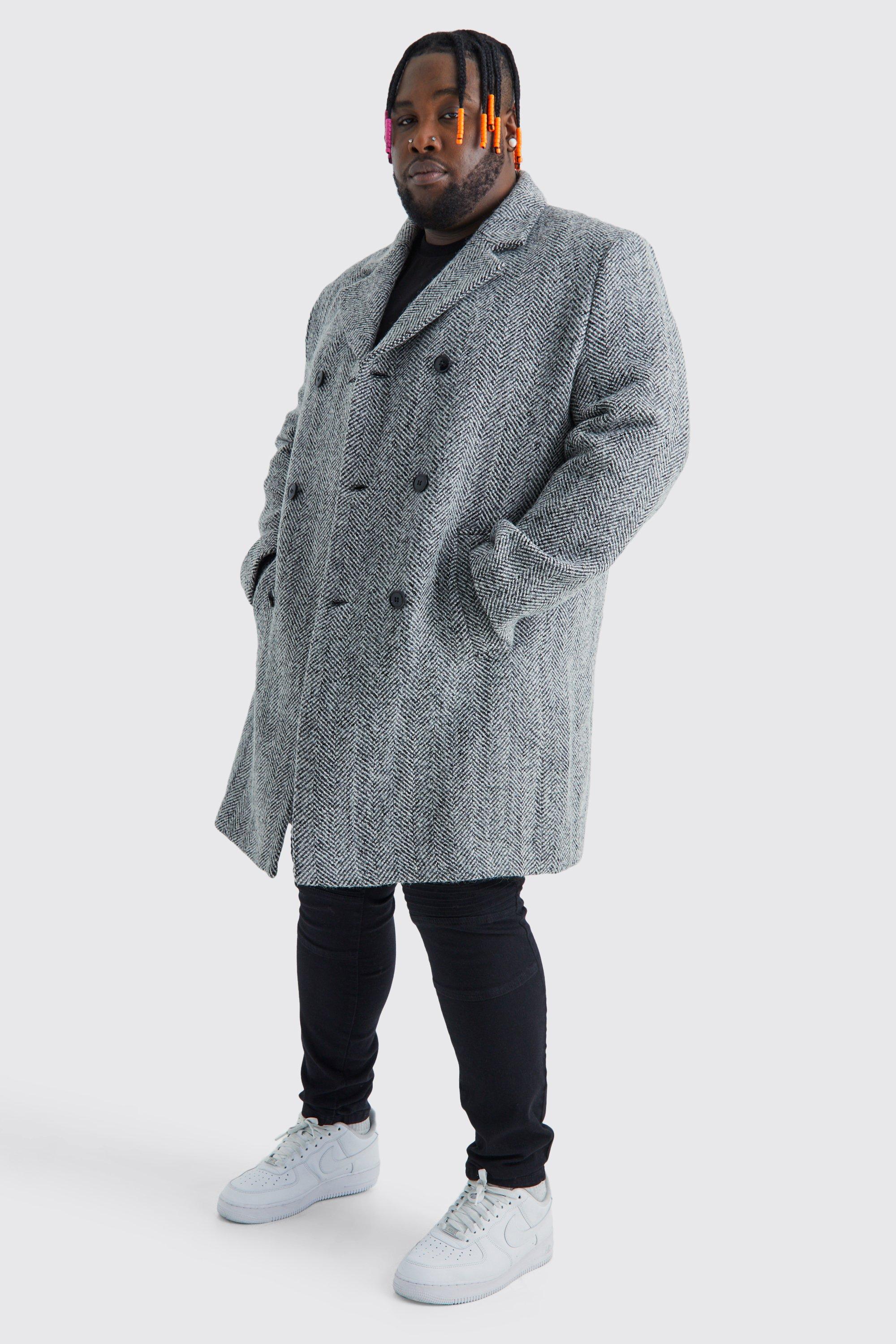 Plus Size Wool Mix Herringbone Overcoat