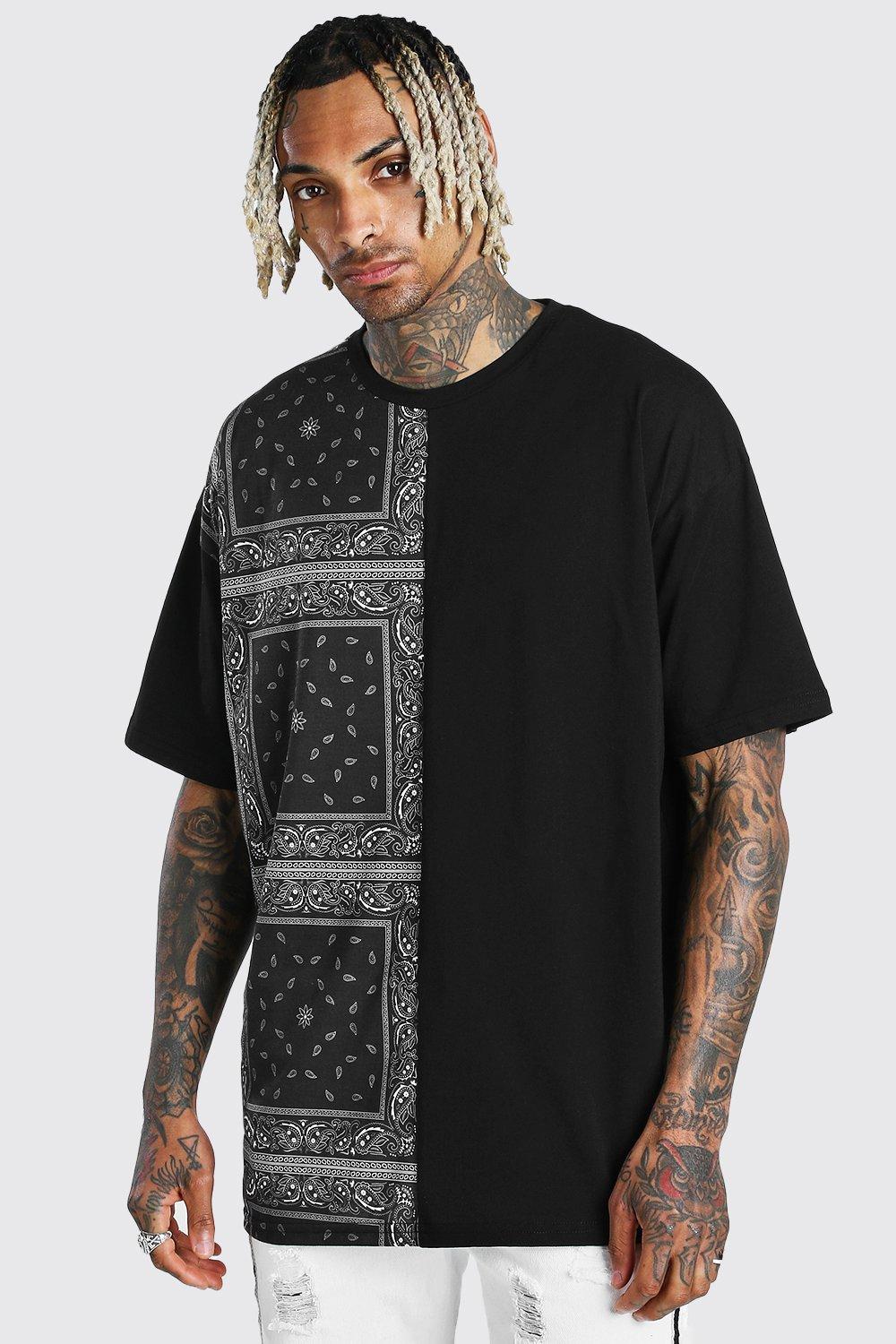 Oversized Bandana Spliced T Shirt With Badge